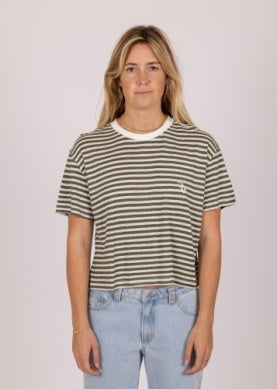 Penny Stripe Relaxed Crop Tee - Army