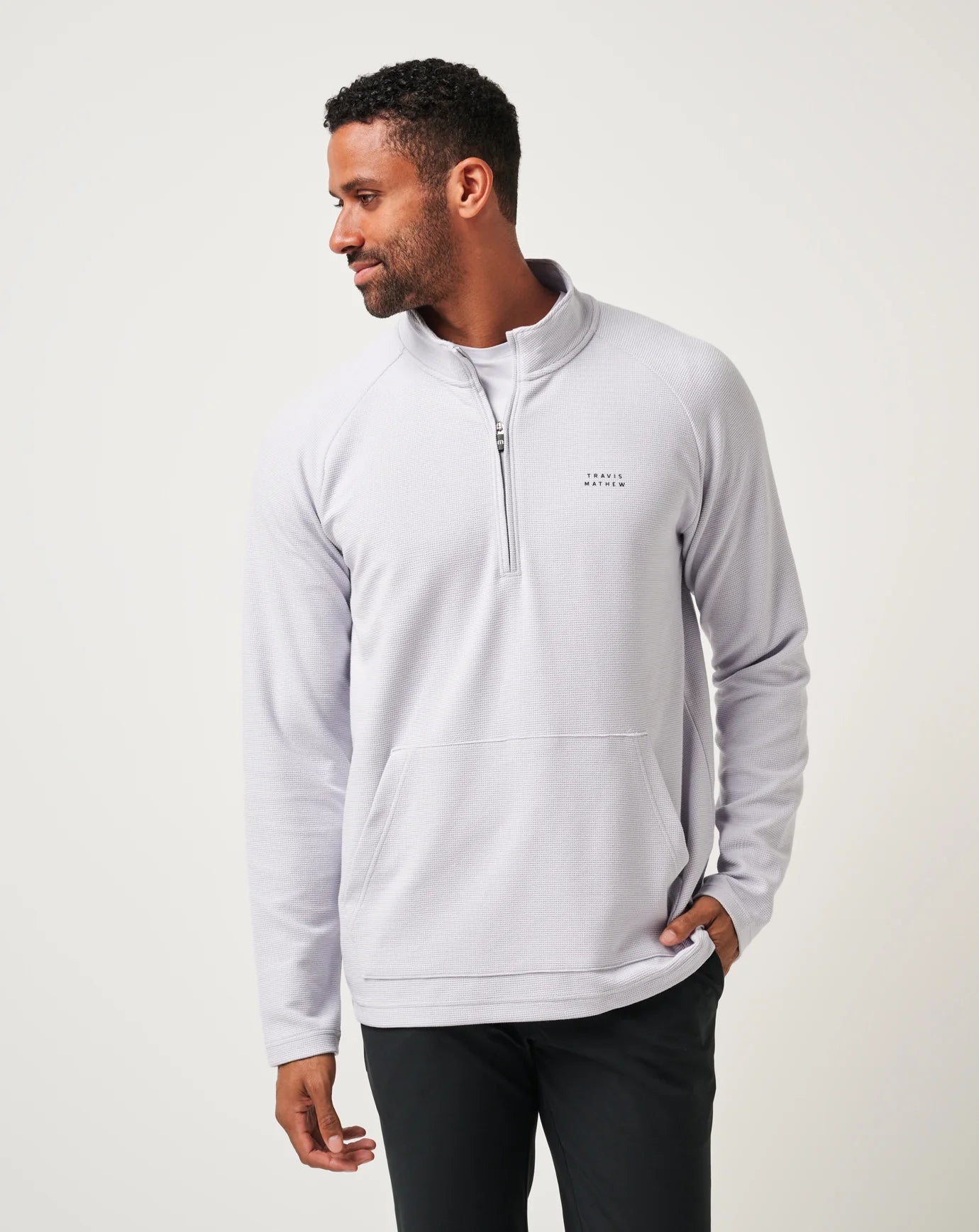 Performance Waffle Quarter Zip - Heather Light Grey