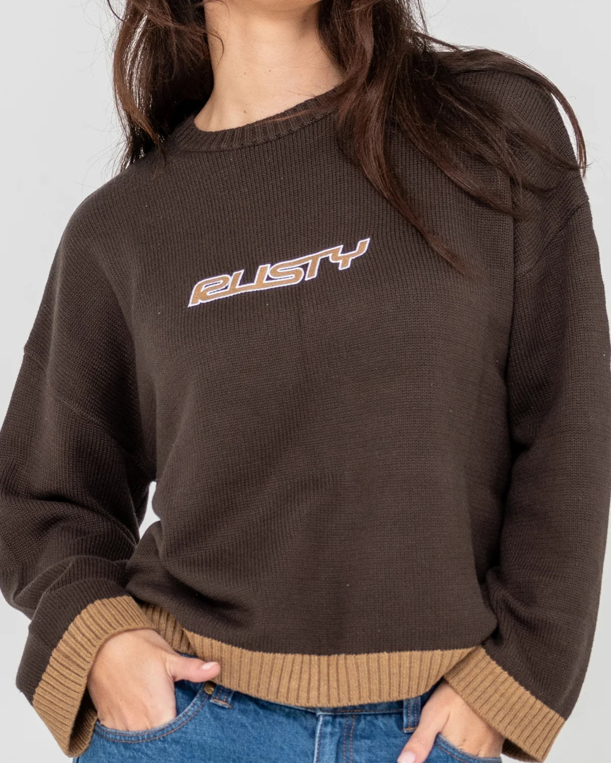 Rusty Rider Relaxed Crew Neck Knit - Java
