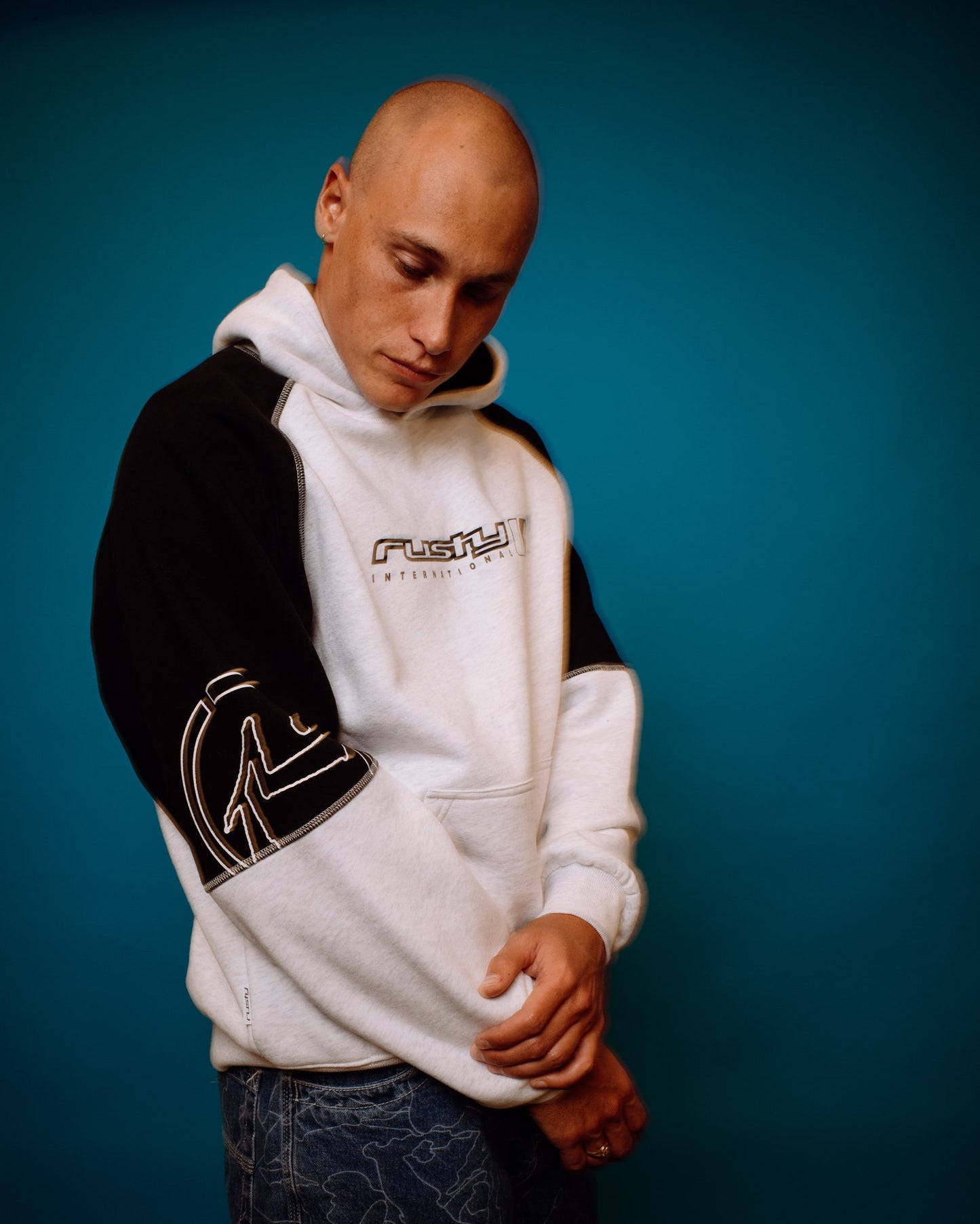 Rusty Incognito Hooded Fleece - Ecru Marble