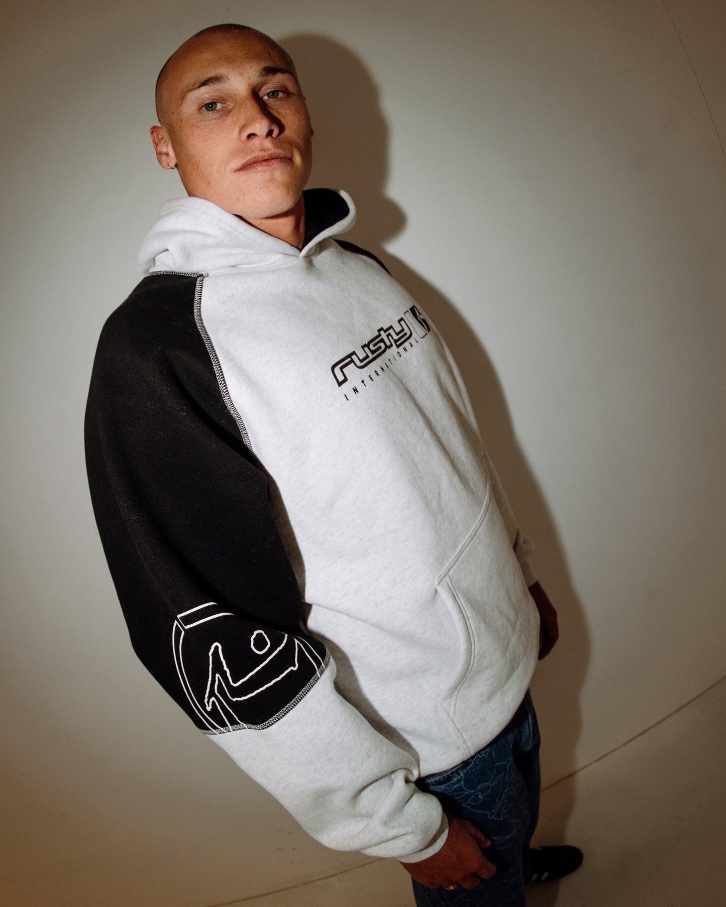 Rusty Incognito Hooded Fleece - Ecru Marble