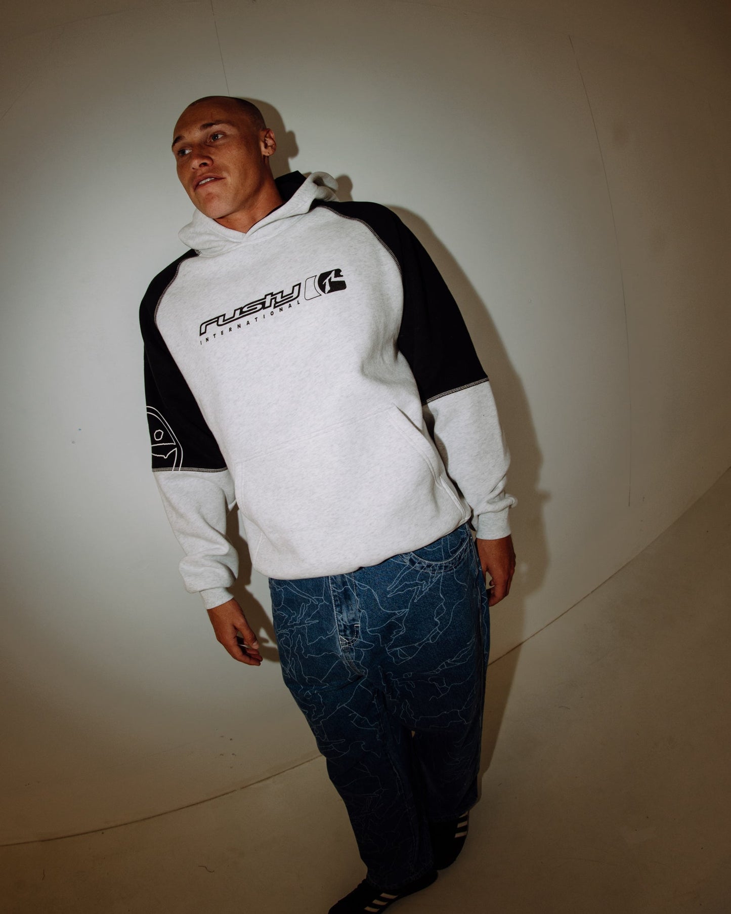 Rusty Incognito Hooded Fleece - Ecru Marble