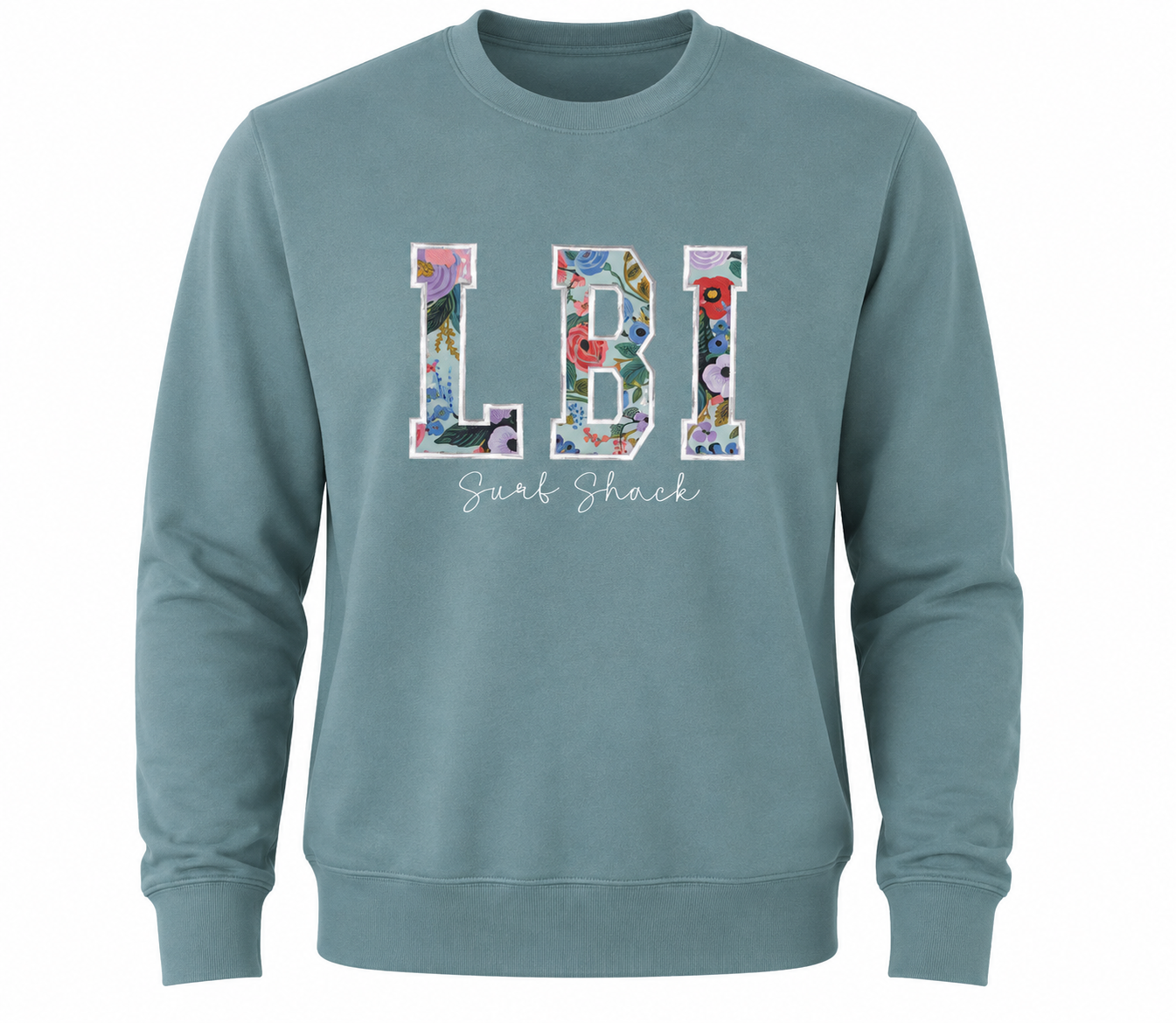 Surf Shack LBI Custom Embroidered Crew Neck - Sage Green/Floral