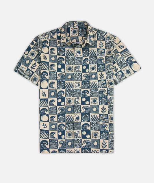 Sandspit Tech Woven Short Sleeve Button Down Shirt - Oyster Blue