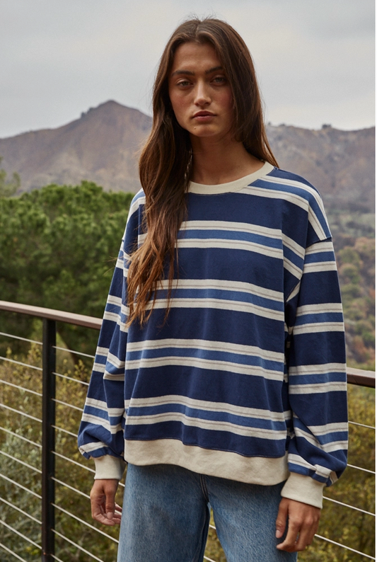 By together striped long sleeve crew - Navy