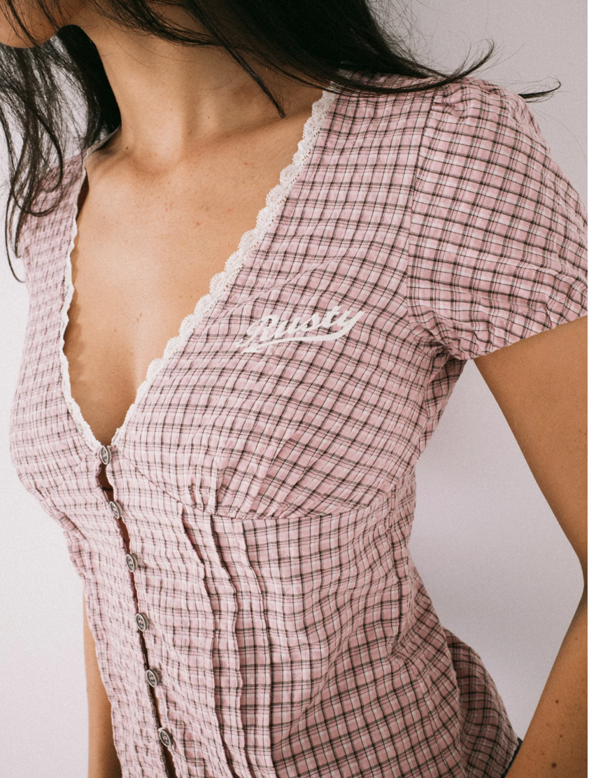 Peggy Sue Button Down Blouse - Pink-A-Boo