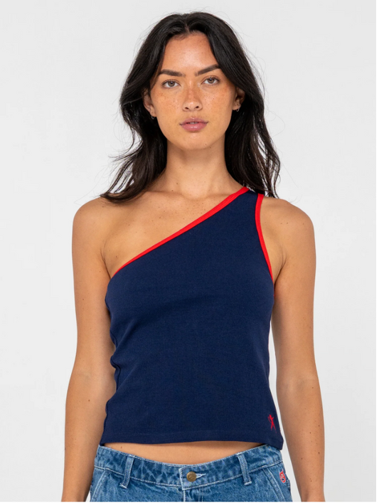 Zoe One Shoulder Tank - Navy