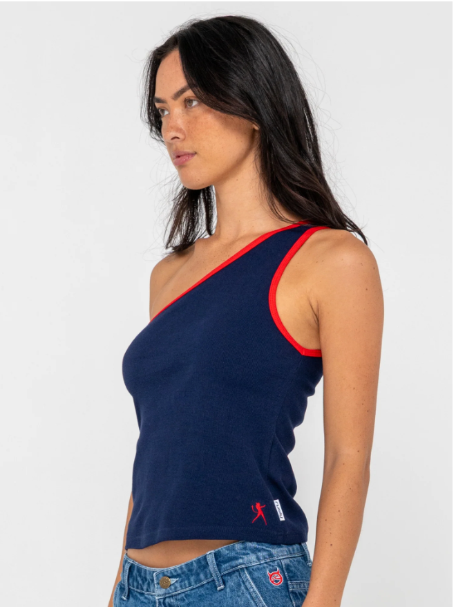 Zoe One Shoulder Tank - Navy