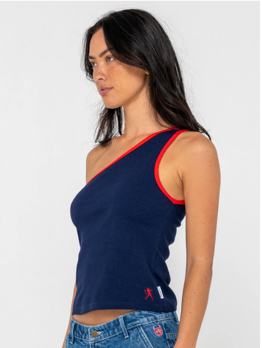 Zoe One Shoulder Tank - Navy