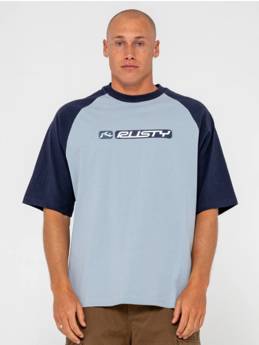 Bubble Raglan Short Sleeve Tee - Smoke Blue