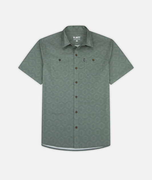 Seabrite Cotton Short Sleeve Button Down Shirt - Agave