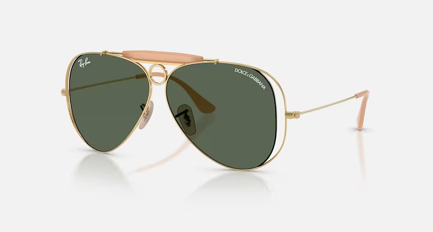 Ray-Ban x Dolce & Gabbana The Shooter RB3138M 58mm Aviator Polished Arista Gold w/ Dark Green