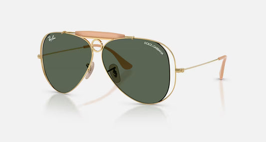 Ray-Ban x Dolce & Gabbana The Shooter RB3138M 58mm Aviator Polished Arista Gold w/ Dark Green