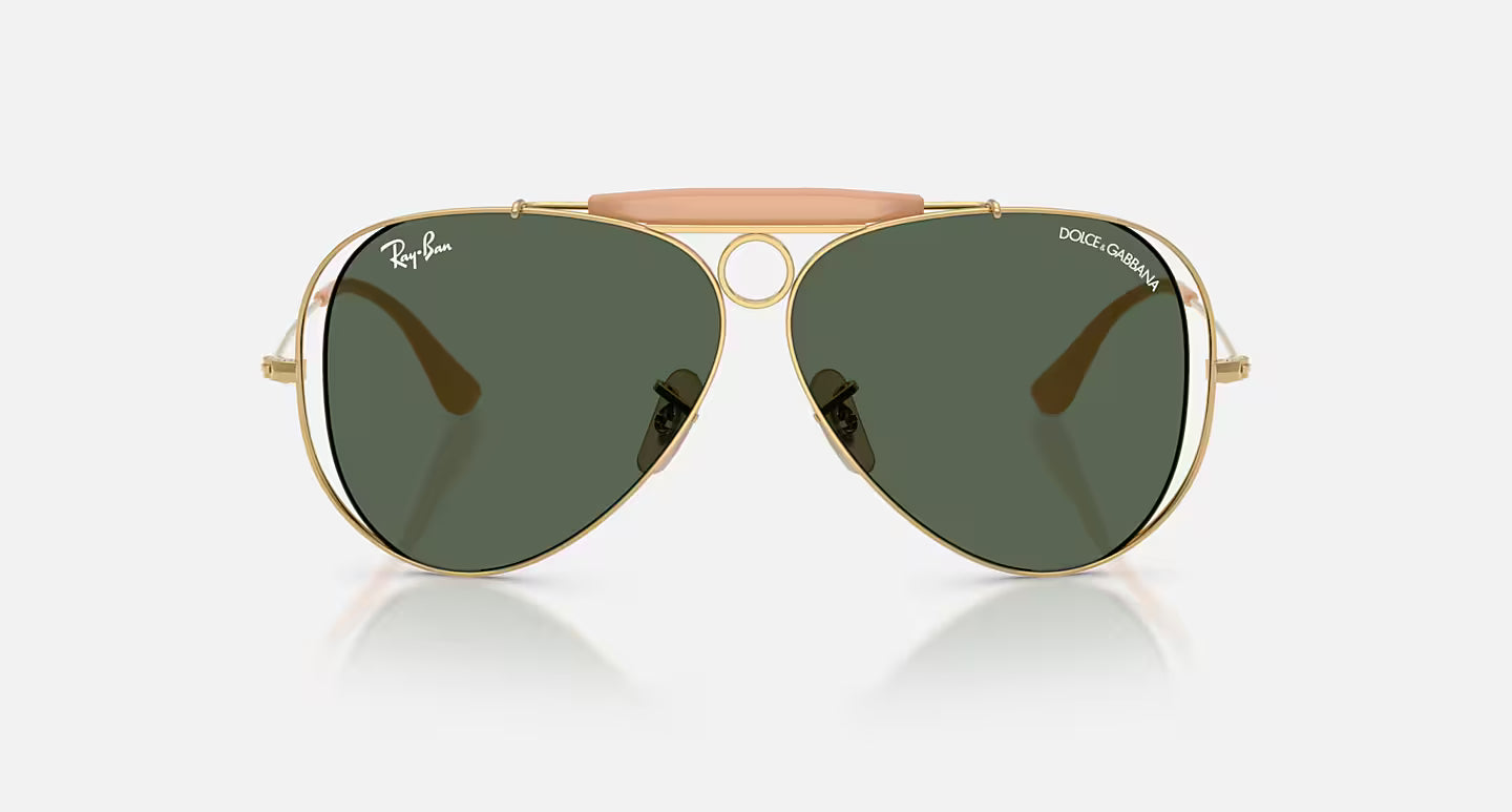 Ray-Ban x Dolce & Gabbana The Shooter RB3138M 58mm Aviator Polished Arista Gold w/ Dark Green