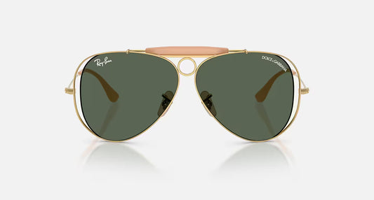 Ray-Ban x Dolce & Gabbana The Shooter RB3138M 58mm Aviator Polished Arista Gold w/ Dark Green