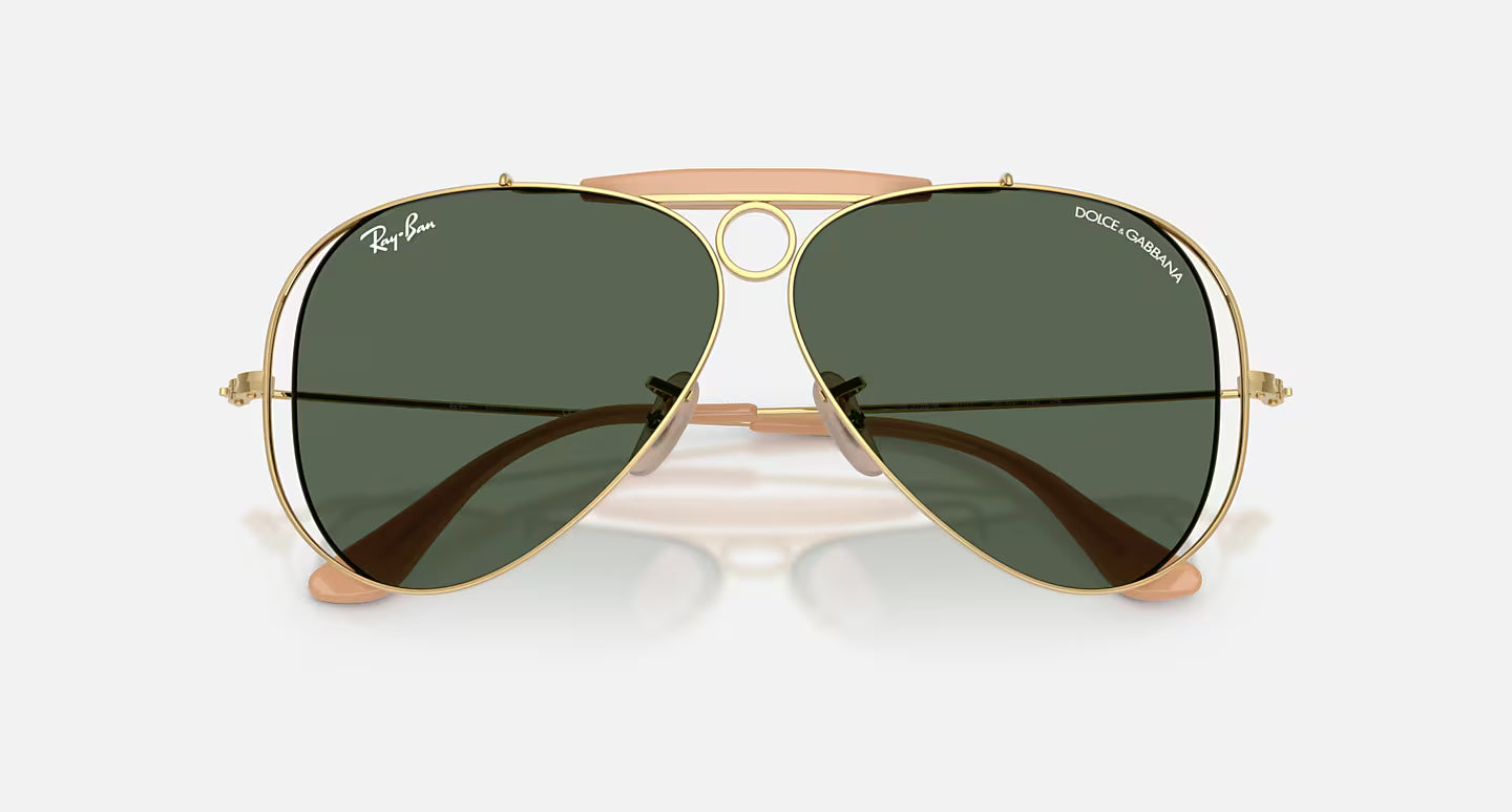 Ray-Ban x Dolce & Gabbana The Shooter RB3138M 58mm Aviator Polished Arista Gold w/ Dark Green