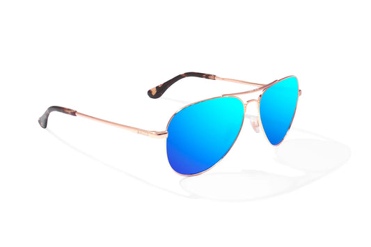Soldado Rose Gold Satin w/ Blue Mirror Glass Lens