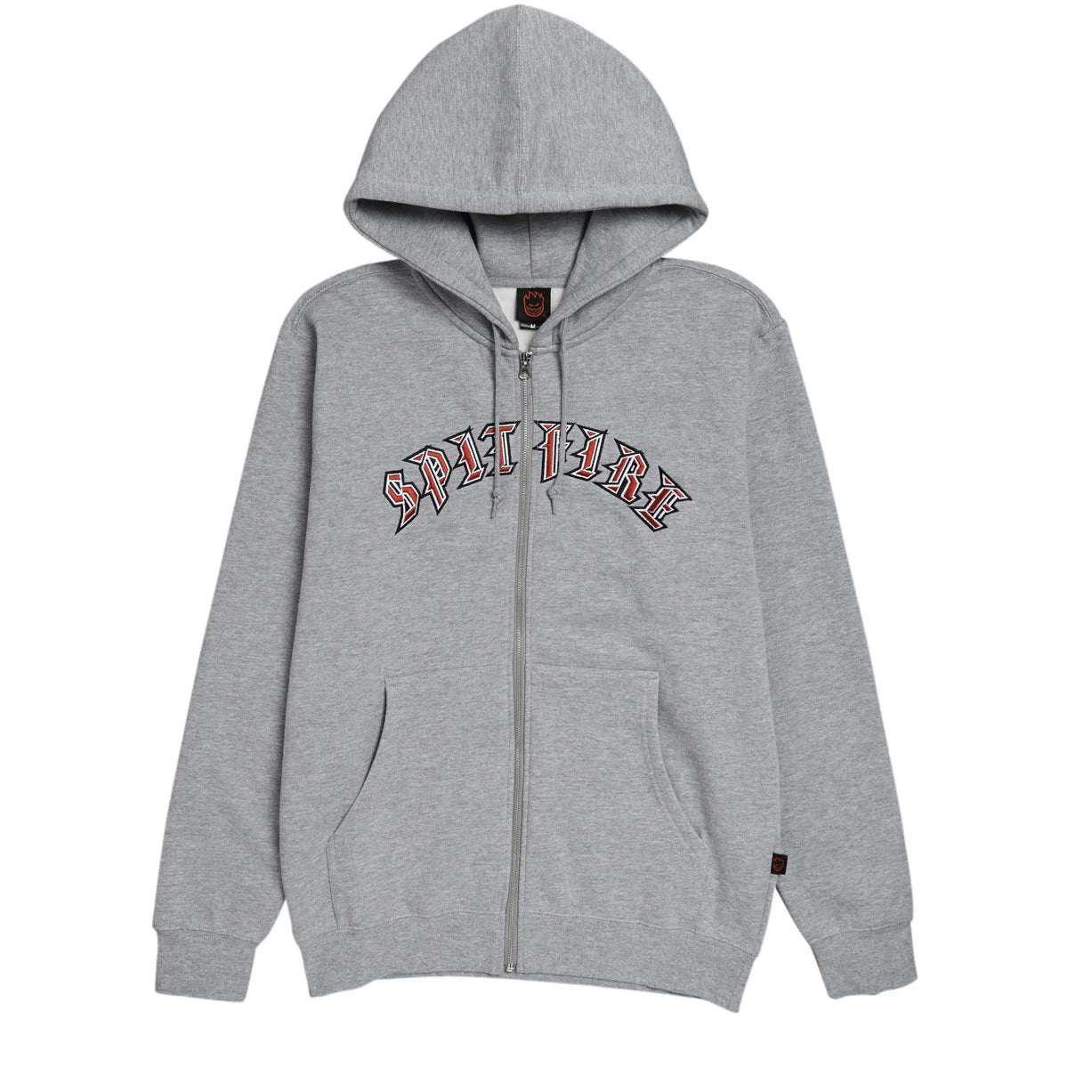 Spitfire Old E Arch Zip Up Hoodie - Heather Grey / Red / White