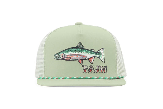 Steelhead Flat Brim Twill Trucker Hat - Olive Green