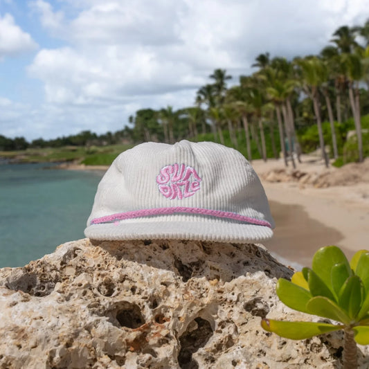 Sundaze Whiteout Circle 5-Panel Corduroy Hat - White / Pink