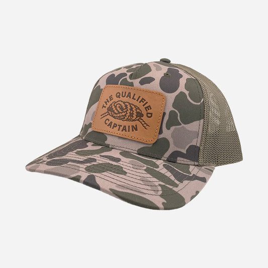 Tangled Up Leather Patch Trucker Hat - Marsh Duck Camo