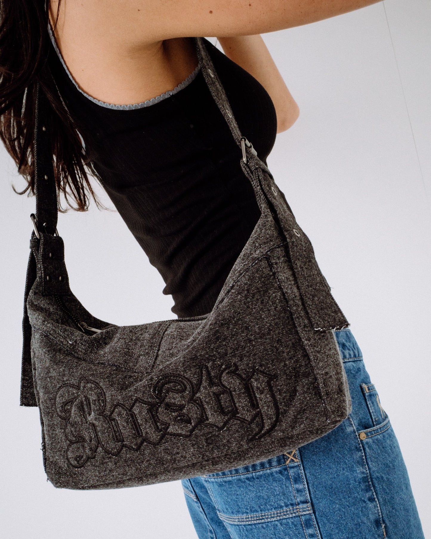 Rusty Roxanne Denim Shoulder Bag - Washed Black