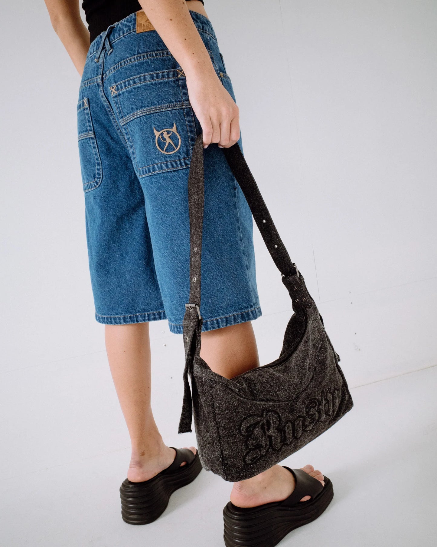 Rusty Roxanne Denim Shoulder Bag - Washed Black