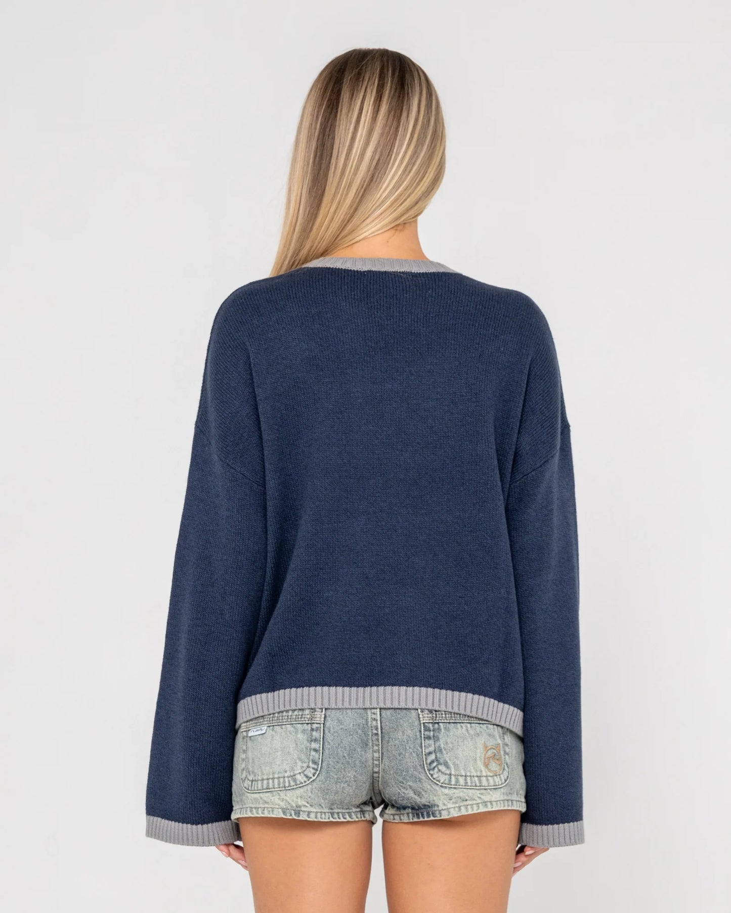 Rusty Rider Relaxed Crew Neck Knit - Navy