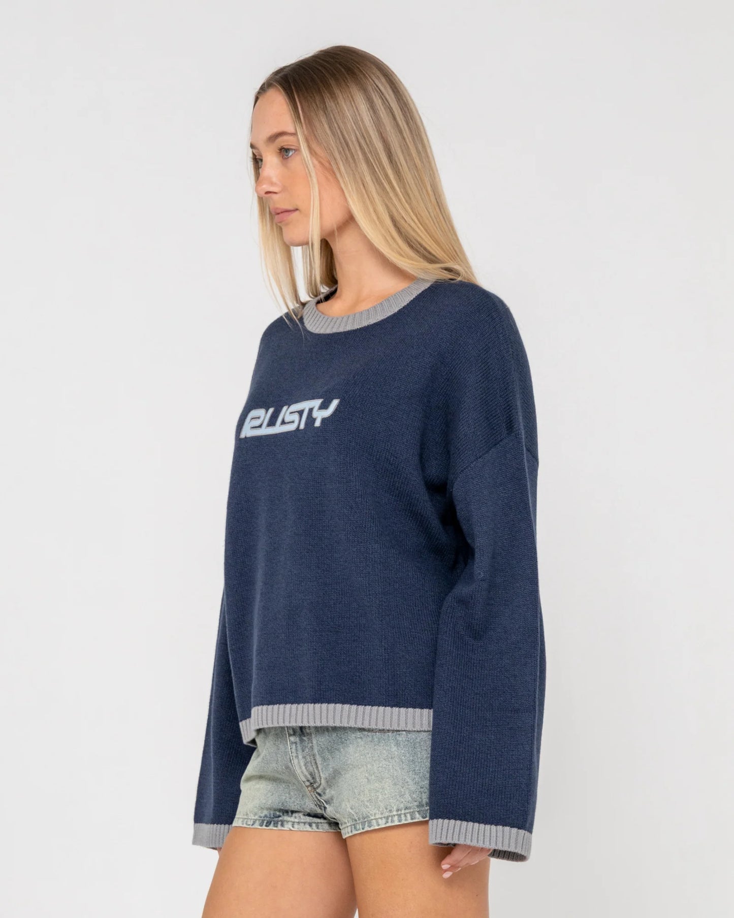 Rusty Rider Relaxed Crew Neck Knit - Navy