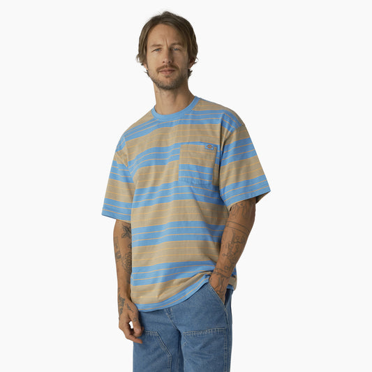 Dickies Relaxed Fit Striped Pocket Tee - Azure Blue/Desert Sand Stripe