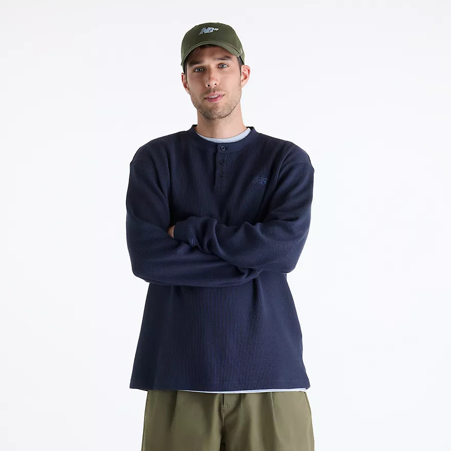 New Balance Numeric Waffle Knit Long Sleeve L/S Henley - DNT Dark Night