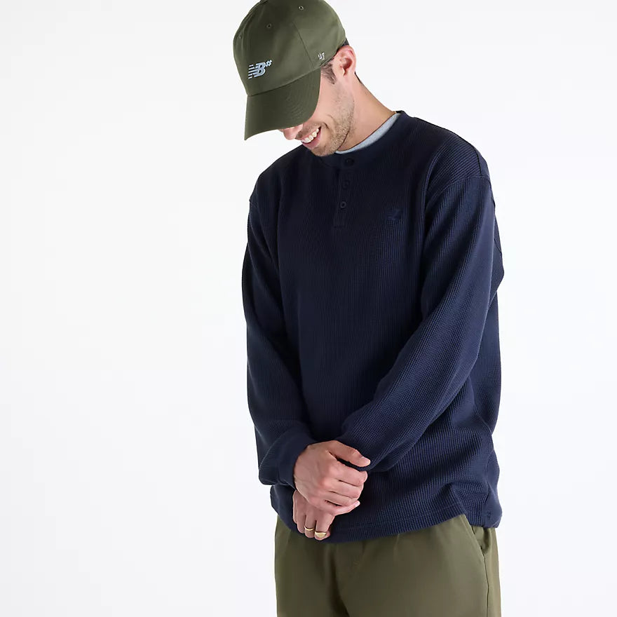 New Balance Numeric Waffle Knit Long Sleeve L/S Henley - DNT Dark Night