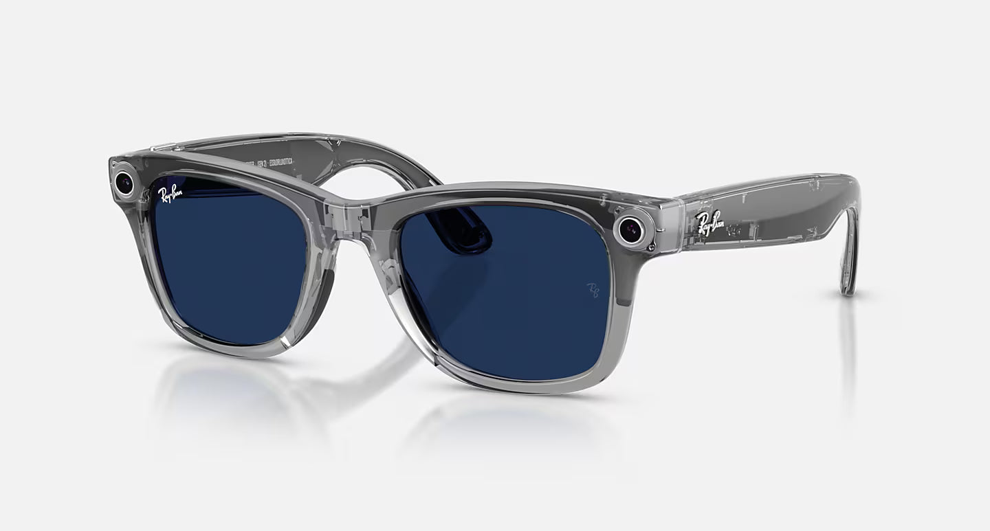 Ray Ban x Meta Gen 2 Wayfarer Shiny Transparent Grey w/ Clear to Sapphire Transitions Lens Smart Glasses (50mm)
