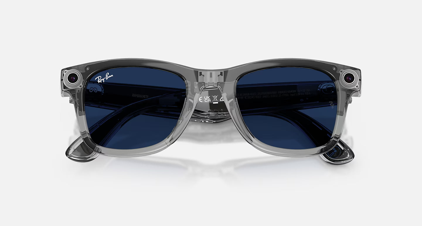 Ray Ban x Meta Gen 2 Wayfarer Shiny Transparent Grey w/ Clear to Sapphire Transitions Lens Smart Glasses (50mm)