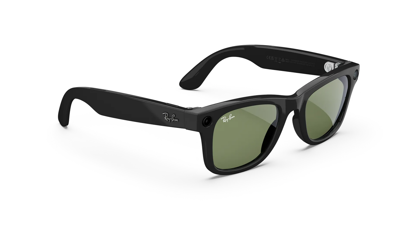 Ray Ban x Meta Gen 2 Wayfarer Shiny Black w/ G15 Green Lens Smart Glasses (50mm)