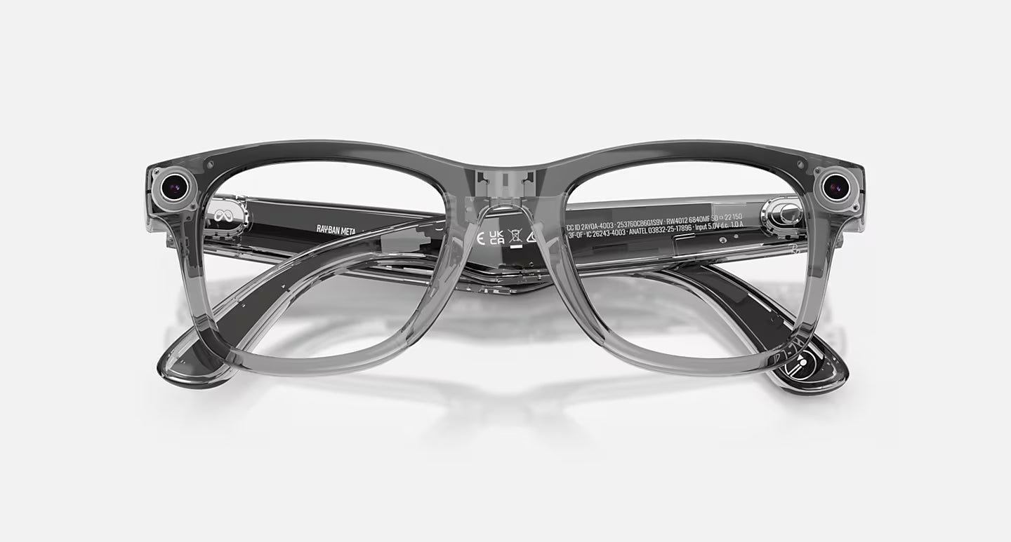 Ray Ban x Meta Gen 2 Wayfarer Shiny Transparent Grey w/ Clear to Sapphire Transitions Lens Smart Glasses (50mm)