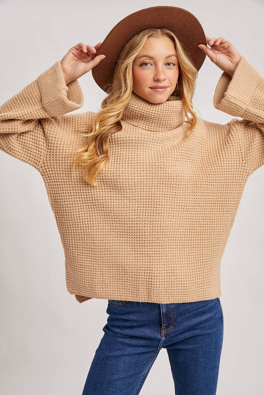 Turtleneck Oversized Knit Sweater: Latte