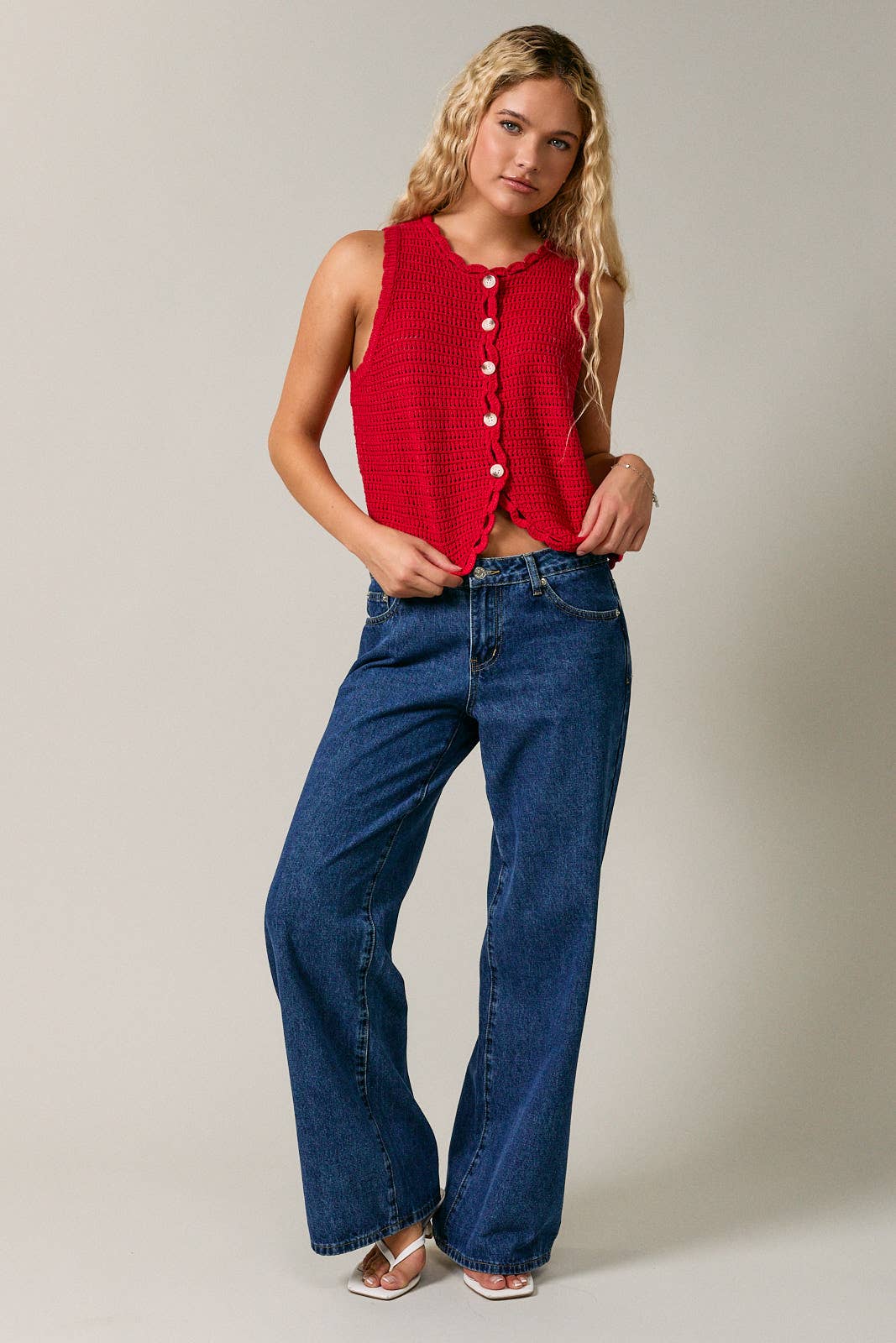 Scallop Hem Crochet Sleeveless Sweater