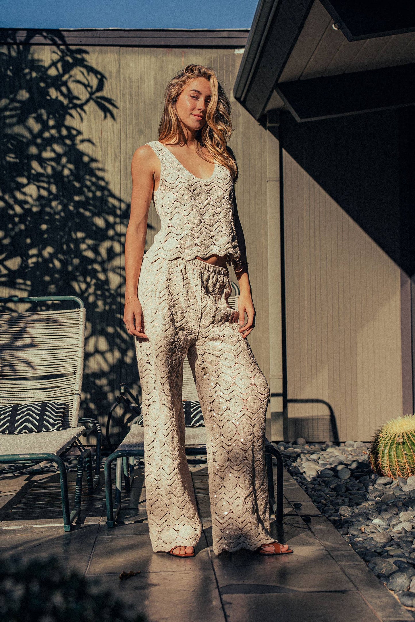 Natural Crochet Wavy V-Neck Tank