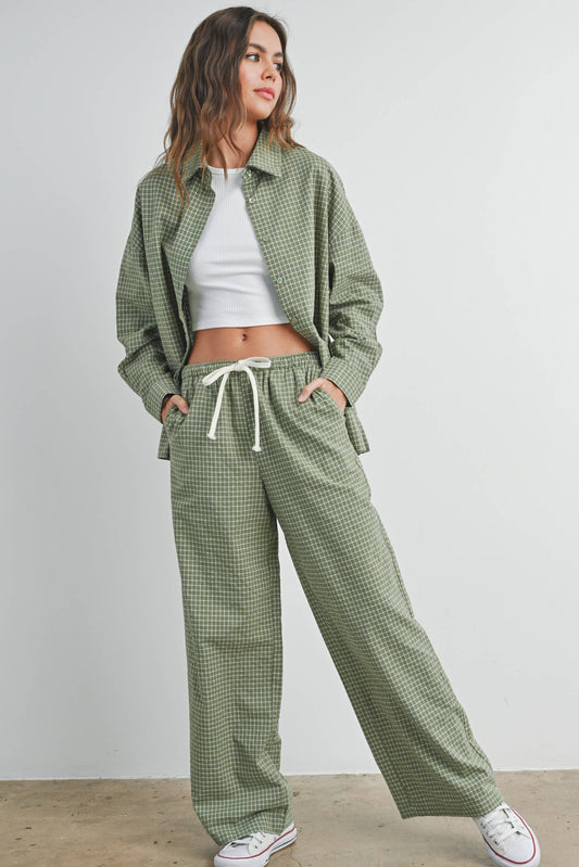 Oversized Check Shirt: Olive