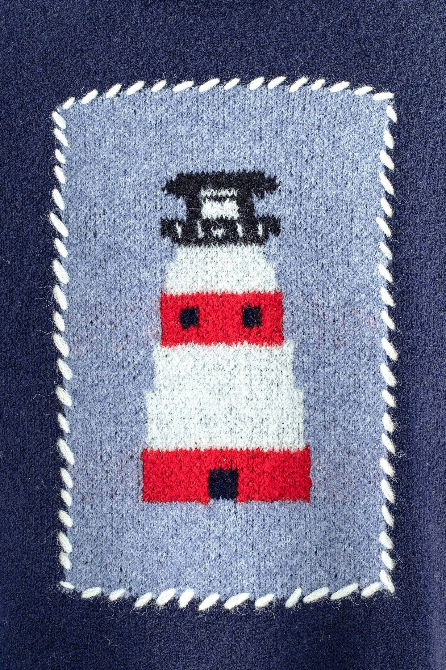 Whipstitch Trim Lighthouse Knit Sweater - NAVY