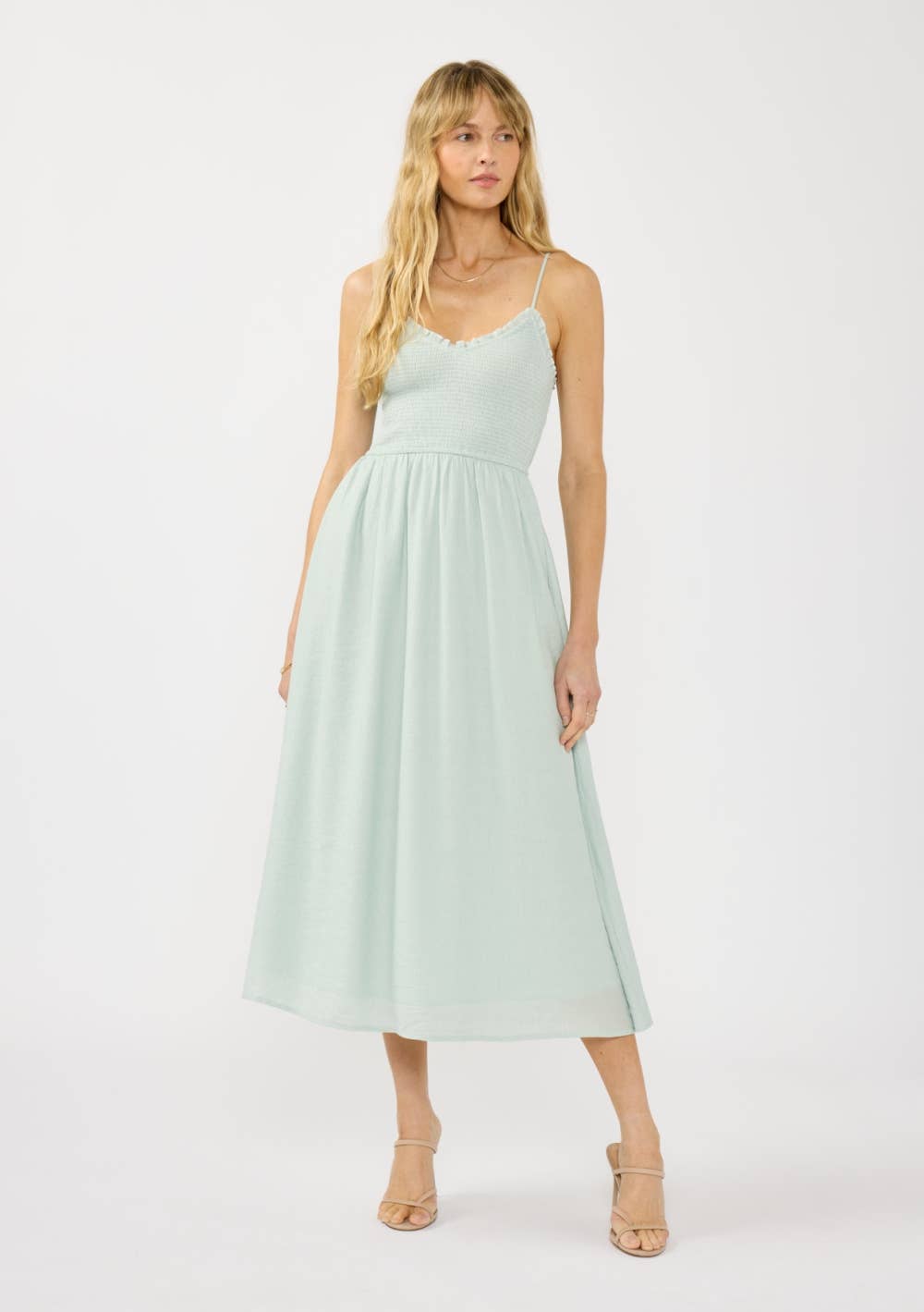 Spaghetti Strap V-Neck Midi Dress - Mint Green