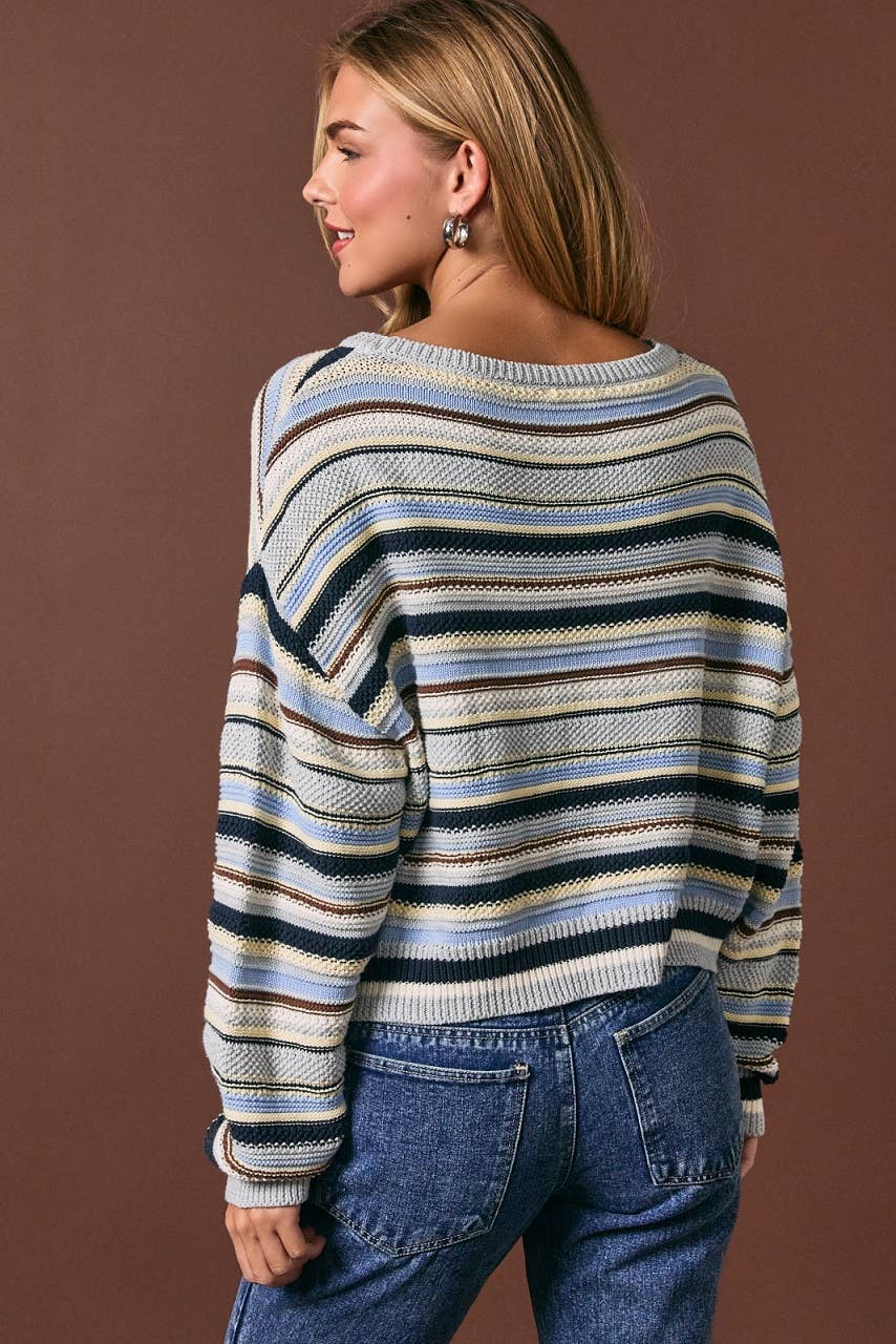 Boat Neck Textured Sweater Top