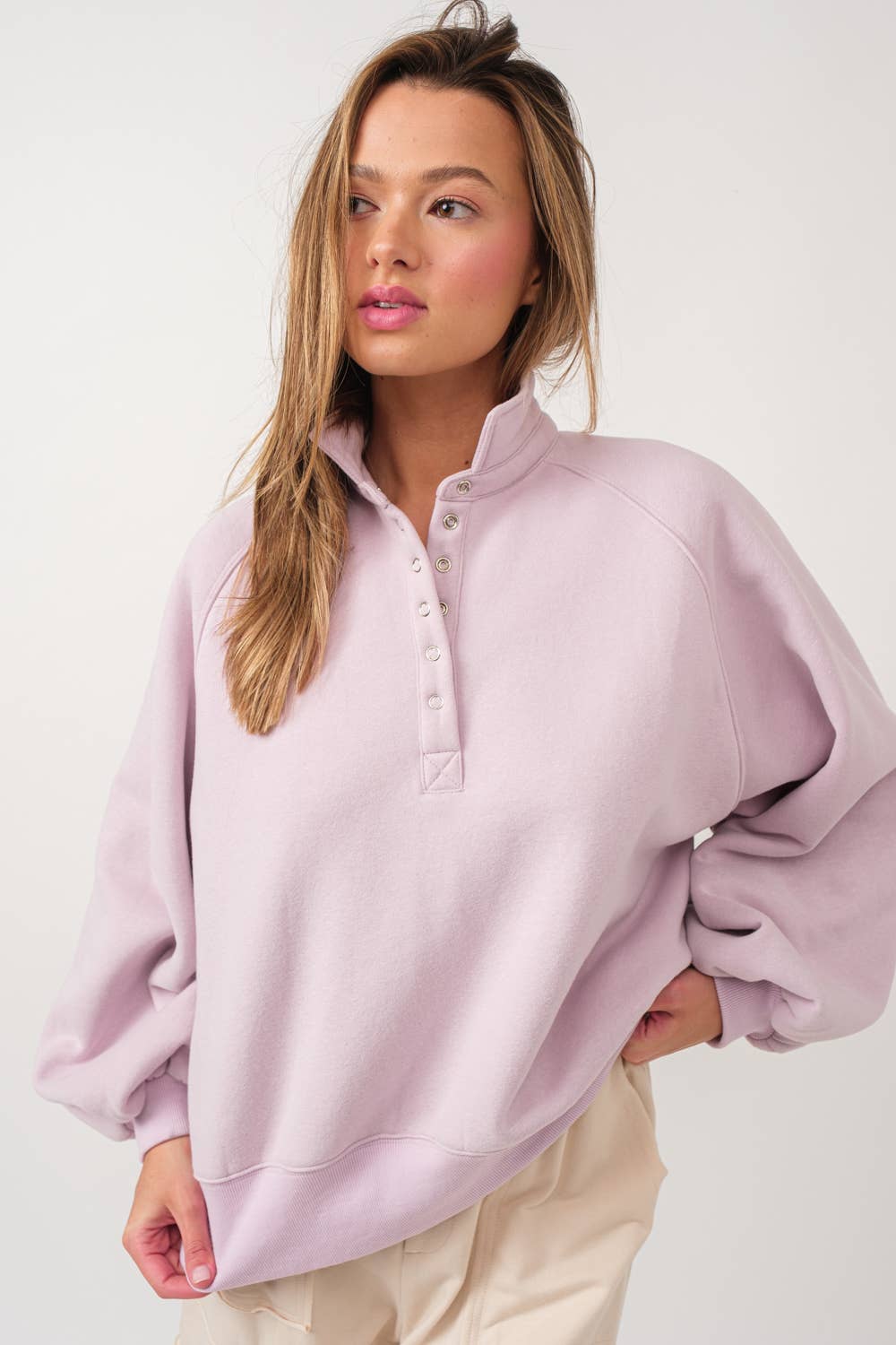 Button Up Crew Neck: Lilac