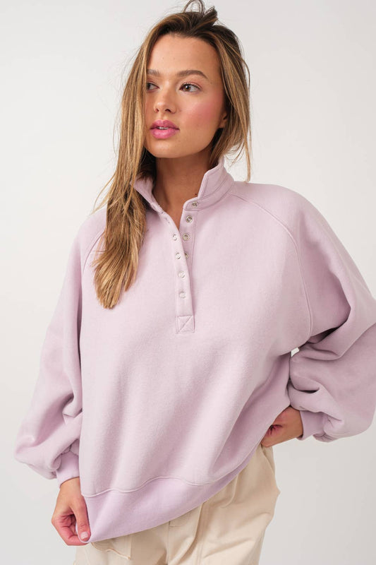 Button Up Crew Neck: Lilac