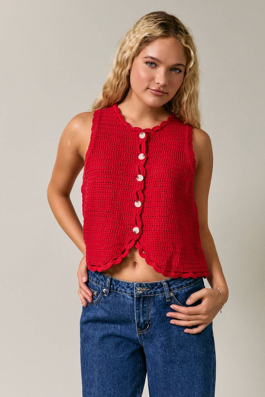 Scallop Hem Crochet Sleeveless Sweater