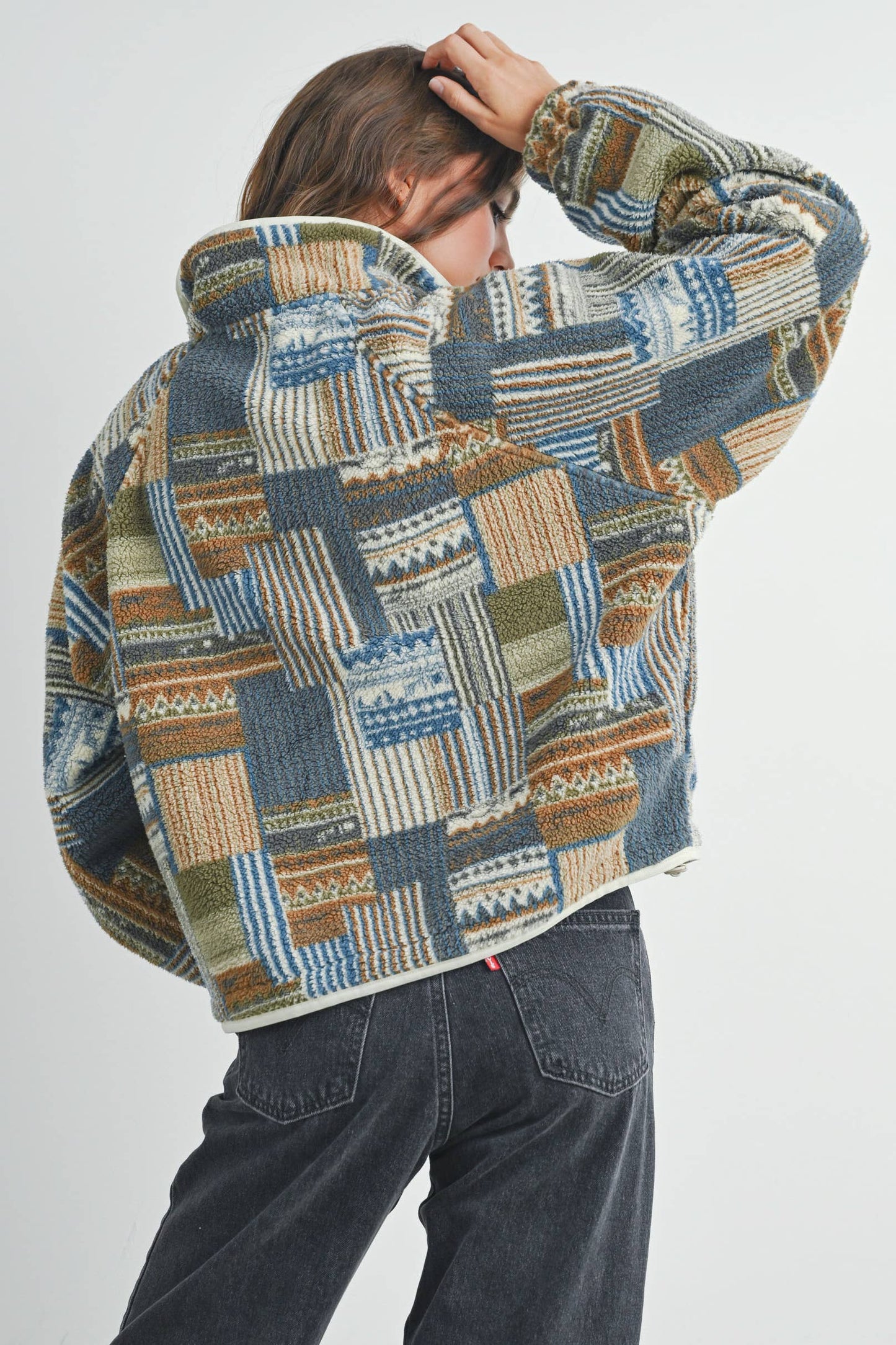 Patchwork Print Button Up Crew