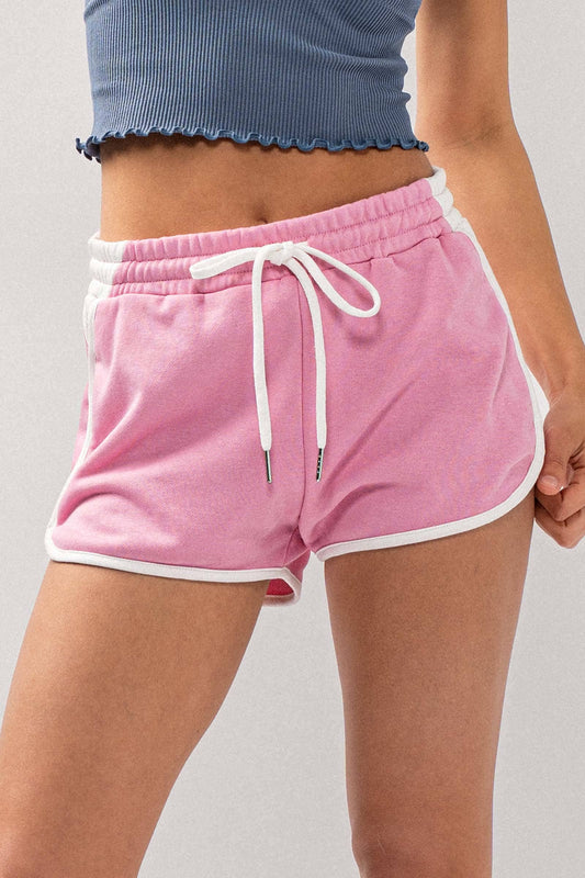 Retro Contrast Piping Athletic Lounge Shorts: PINK