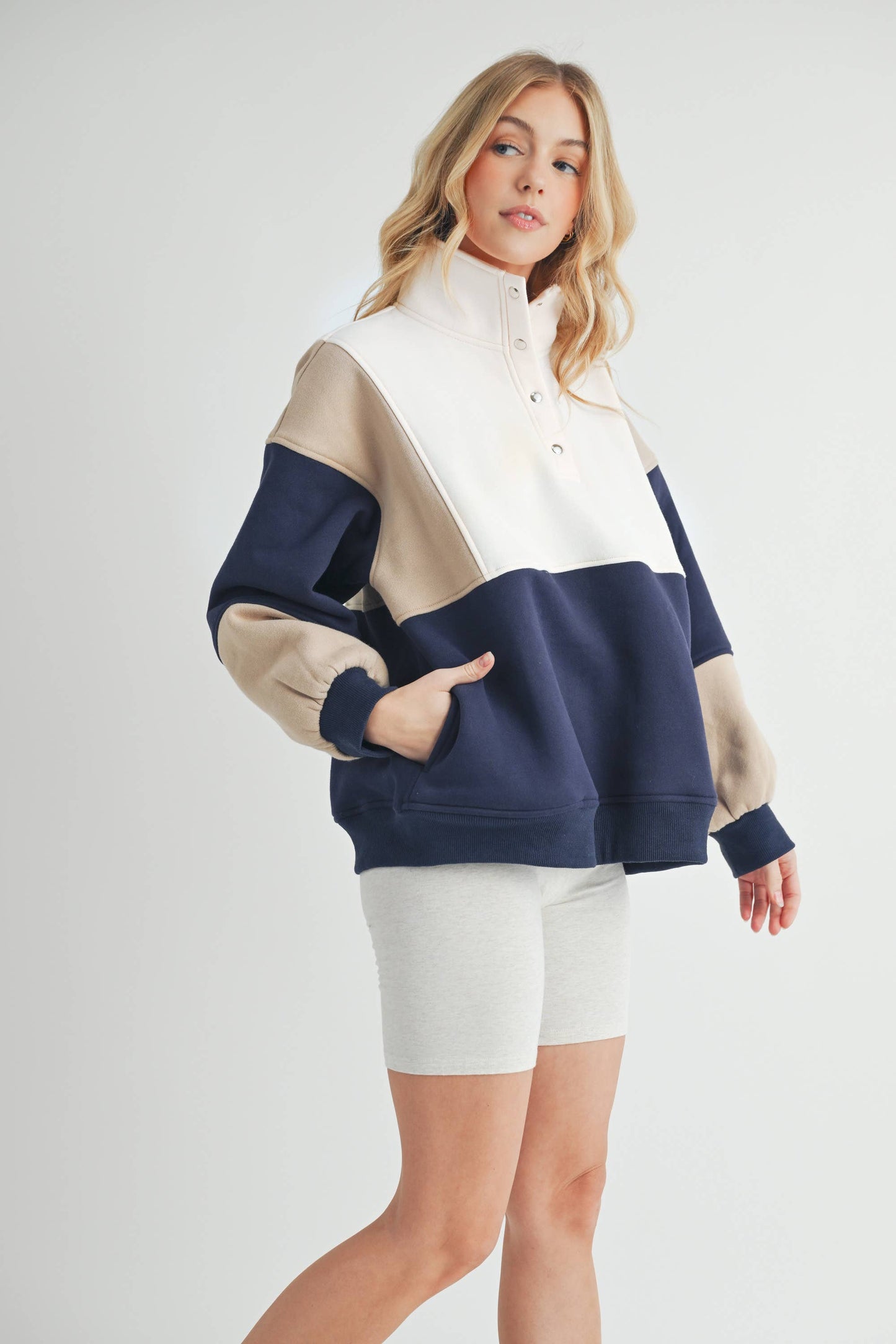 Colorblock Pullover - Coffee Navy