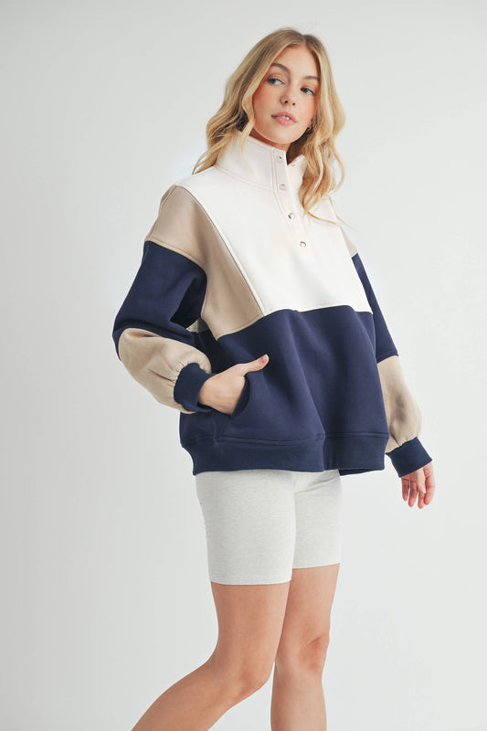 Colorblock Pullover - Coffee Navy